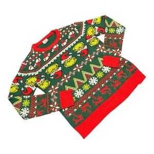 The Grinch Ugly Christmas Sweater Knit Medium Red Green White Reindeer Warm Cute